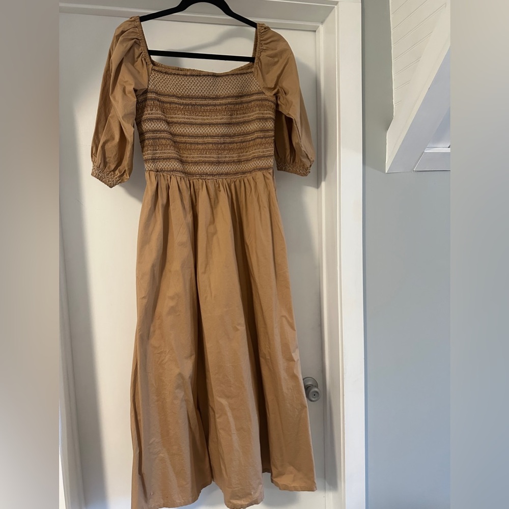 Old Navy Brown Smocked Sundress with Puff Sleeves
